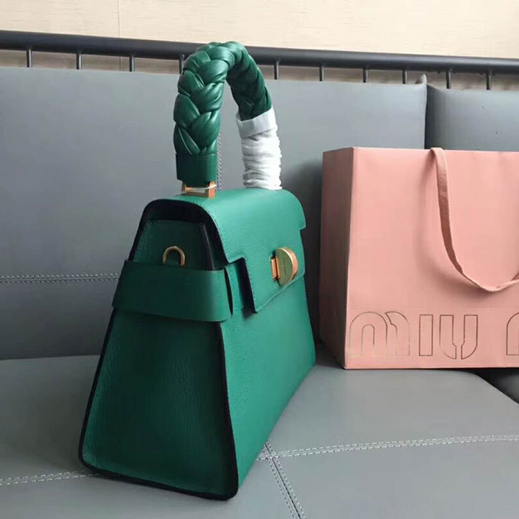 2018 Miu Miu MADRAS LEATHER MIU CLICK HANDBAG