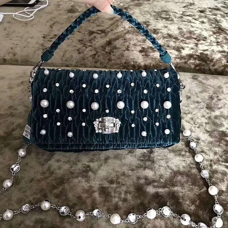 2018 MiuMiu Chain Tote Bag with Pearl diamond