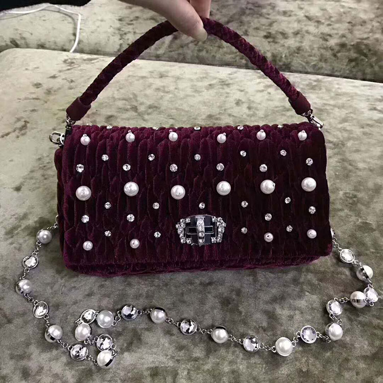 2018 MiuMiu Chain Tote Bag with Pearl diamond