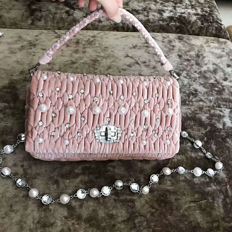 2018 MiuMiu Chain Tote Bag with Pearl diamond