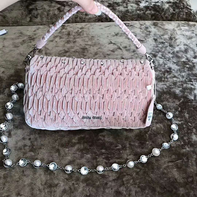 2018 MiuMiu Chain Tote Bag with Pearl diamond