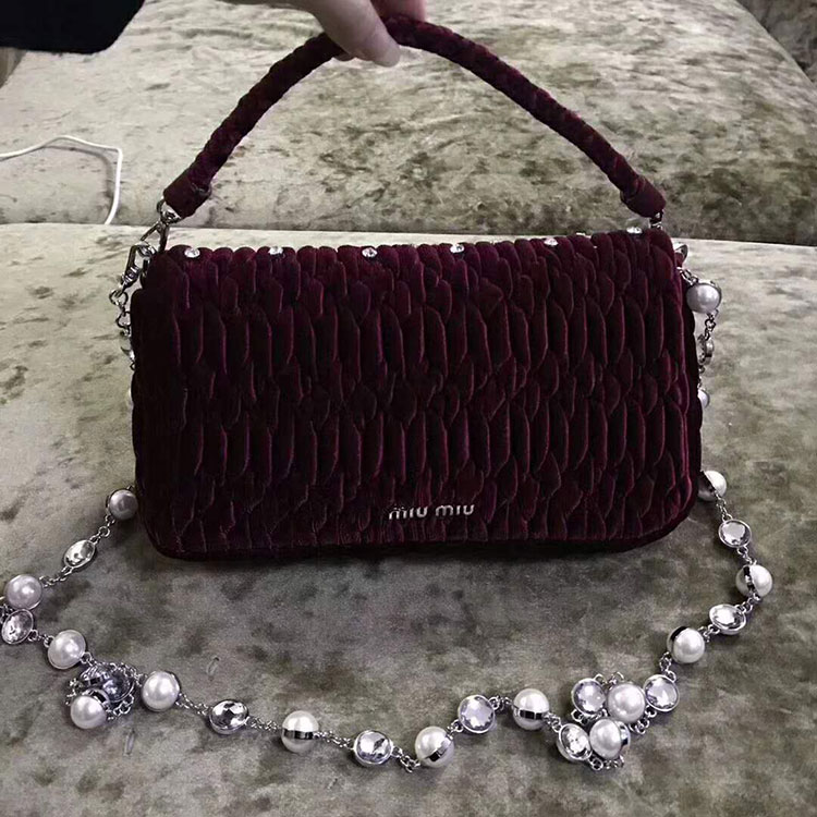 2018 MiuMiu Chain Tote Bag with Pearl diamond