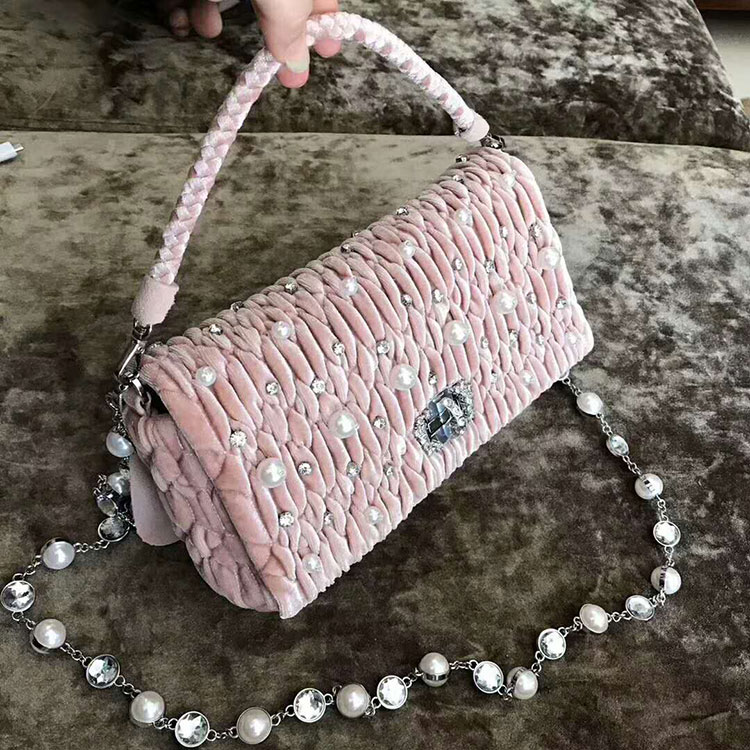 2018 MiuMiu Chain Tote Bag with Pearl diamond