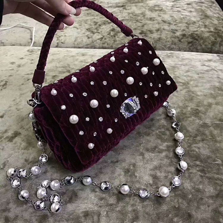 2018 MiuMiu Chain Tote Bag with Pearl diamond