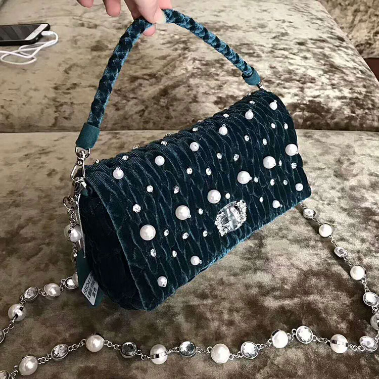 2018 MiuMiu Chain Tote Bag with Pearl diamond