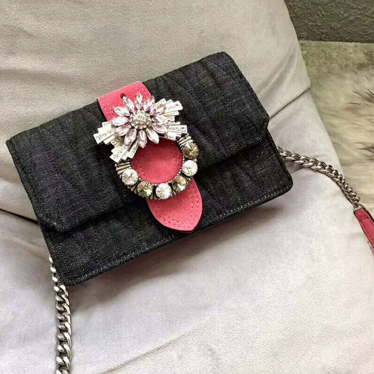 2018 MiuMiu Lady Denim LEATHER BAG