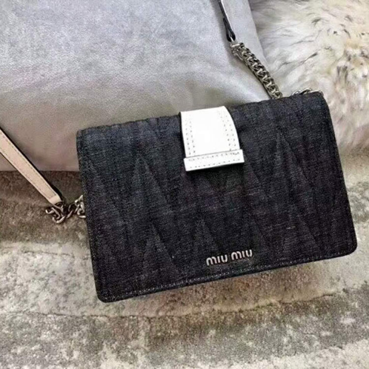 2018 MiuMiu Lady Denim LEATHER BAG