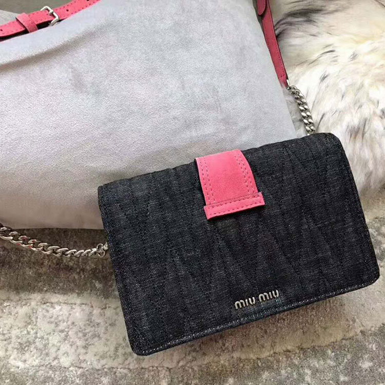 2018 MiuMiu Lady Denim LEATHER BAG