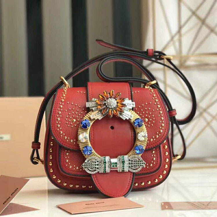 2018 MiuMiu MADRAS LEATHER MIU MIU DAHLIA BAG