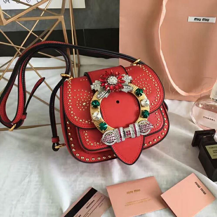 2018 MiuMiu MADRAS LEATHER MIU MIU DAHLIA BAG