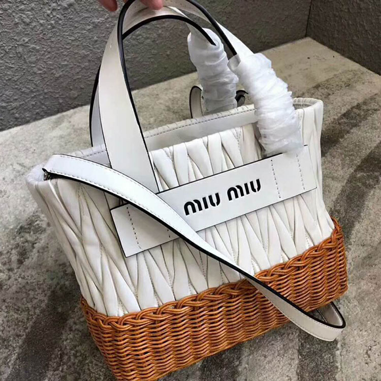 2018 MiuMiu NAPPA LEATHER AND WICKER BAG