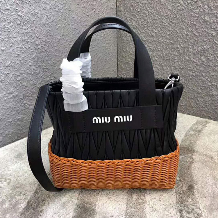 2018 MiuMiu NAPPA LEATHER AND WICKER BAG