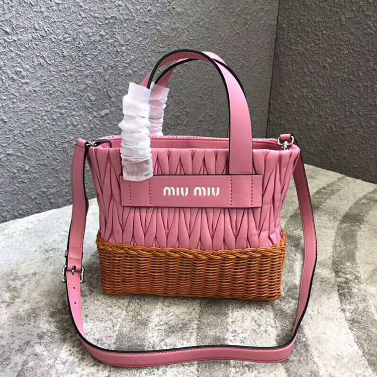 2018 MiuMiu NAPPA LEATHER AND WICKER BAG