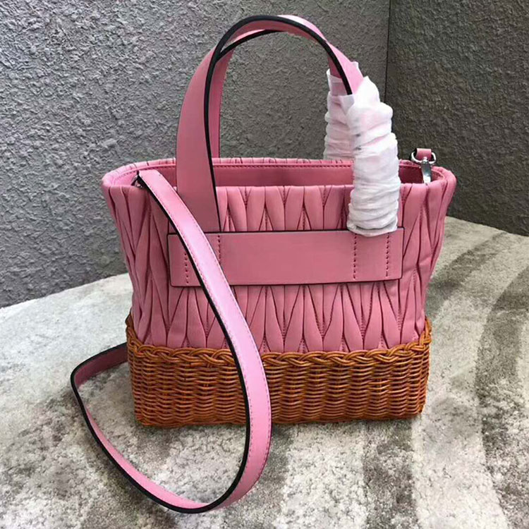 2018 MiuMiu NAPPA LEATHER AND WICKER BAG