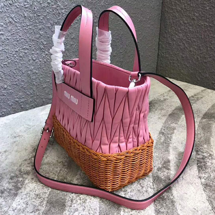 2018 MiuMiu NAPPA LEATHER AND WICKER BAG