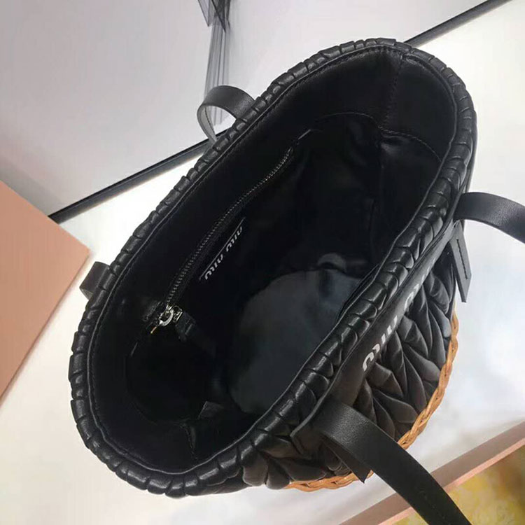 2018 MiuMiu NAPPA LEATHER AND WICKER BUCKET BAG