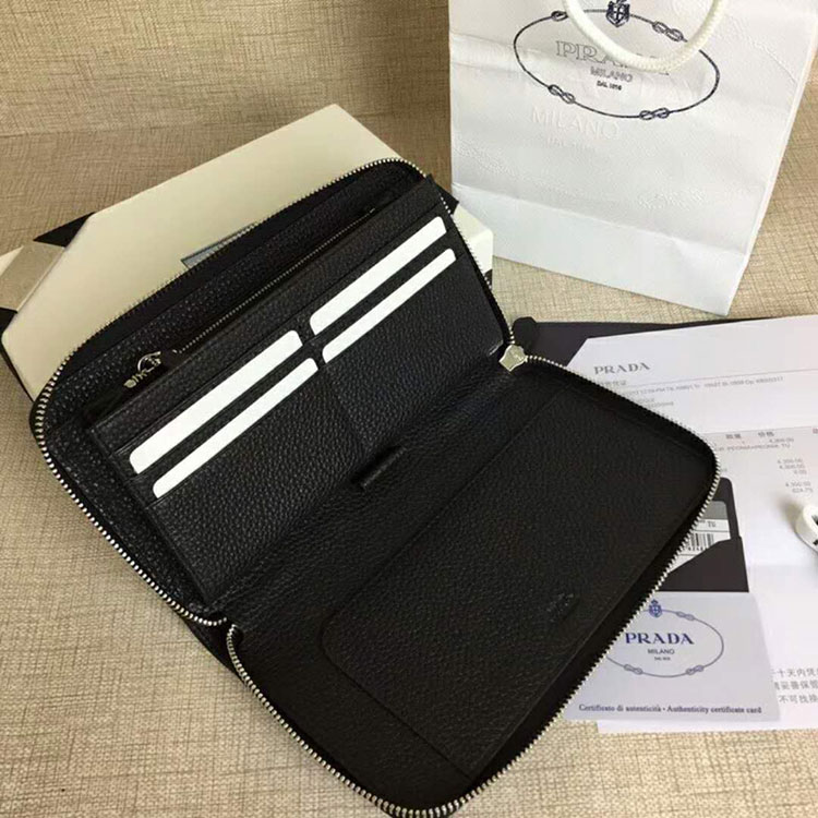 2018 Prada Men large Grained calf leather wallet