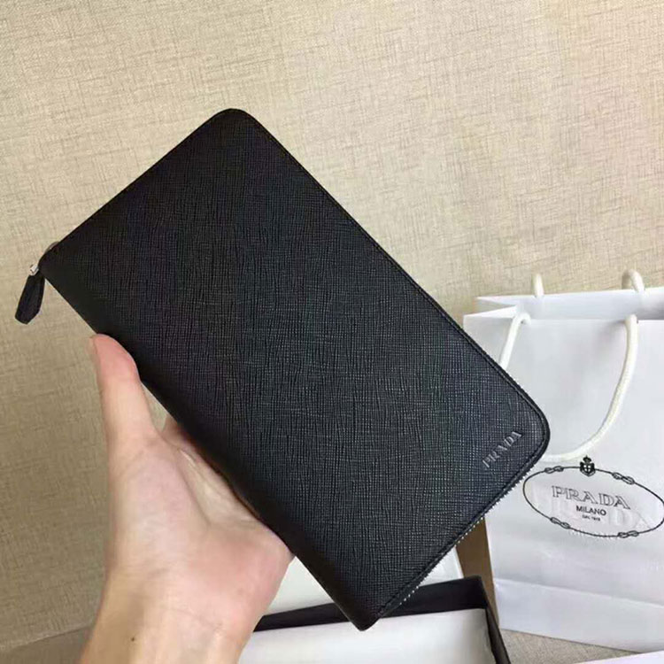 2018 Prada Men large saffiano leather wallet