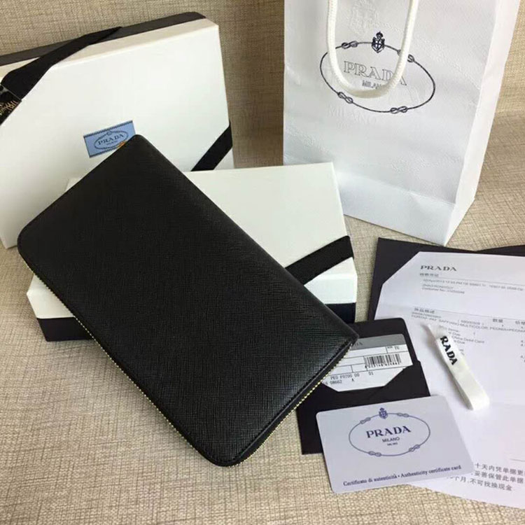 2018 Prada Men large saffiano leather wallet