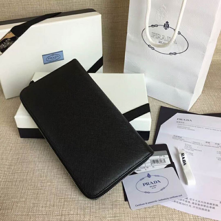 2018 Prada Men large saffiano leather wallet