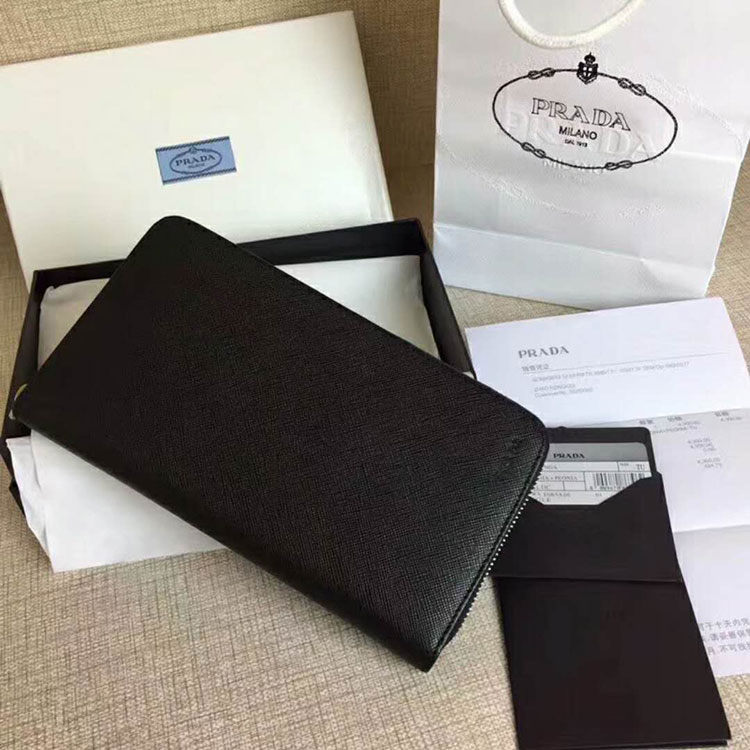 2018 Prada Men large saffiano leather wallet