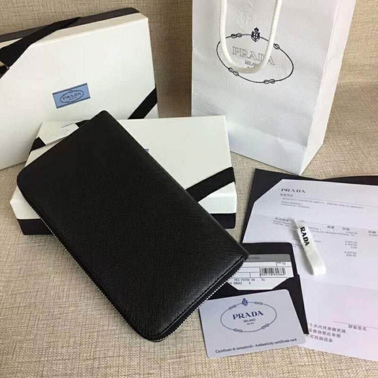 2018 Prada Men large saffiano leather wallet