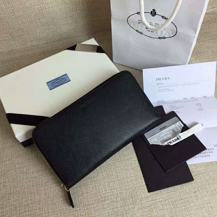 2018 Prada Men large saffiano leather wallet