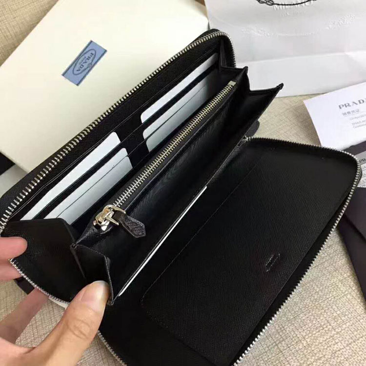 2018 Prada Men large saffiano leather wallet