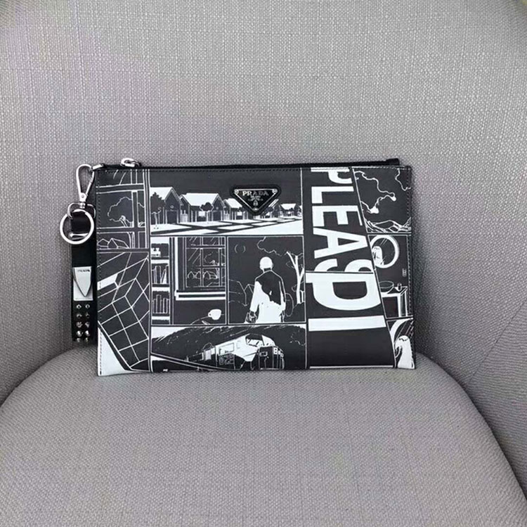 2018 Prada Men printed leather document holder