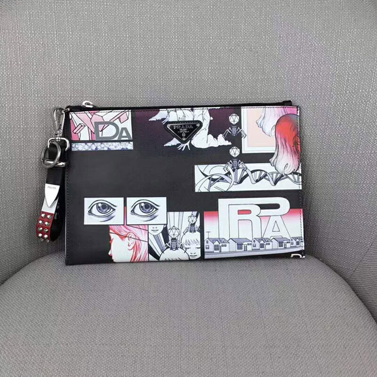 2018 Prada Men printed leather document holder