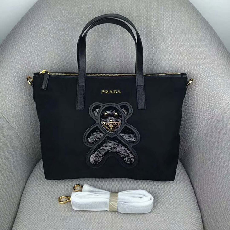 2018 Prada Women Fabric and leather tote