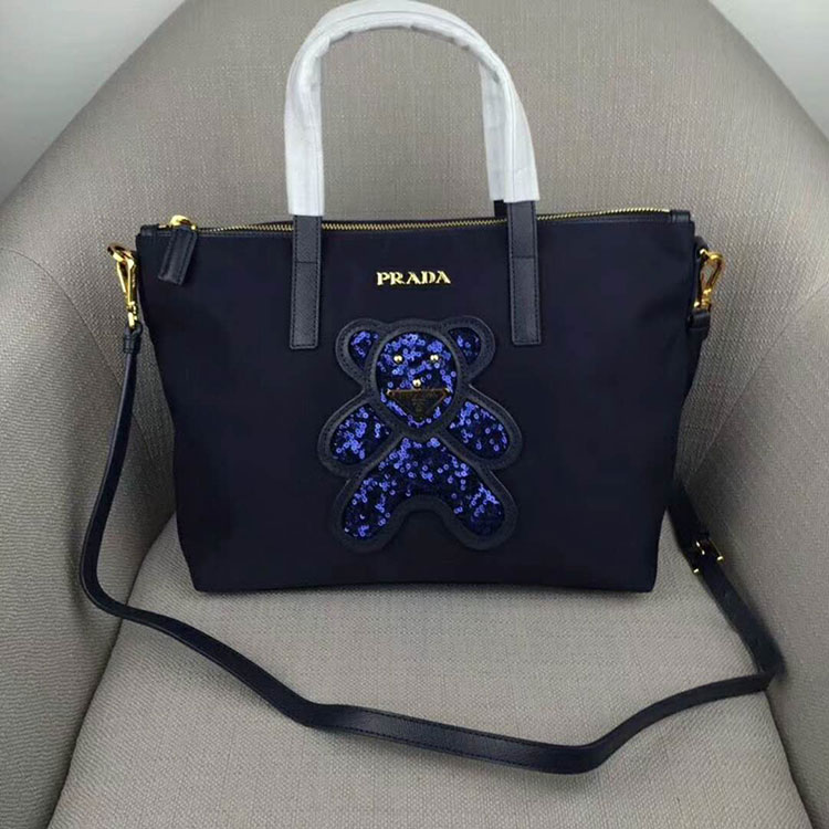 2018 Prada Women Fabric and leather tote