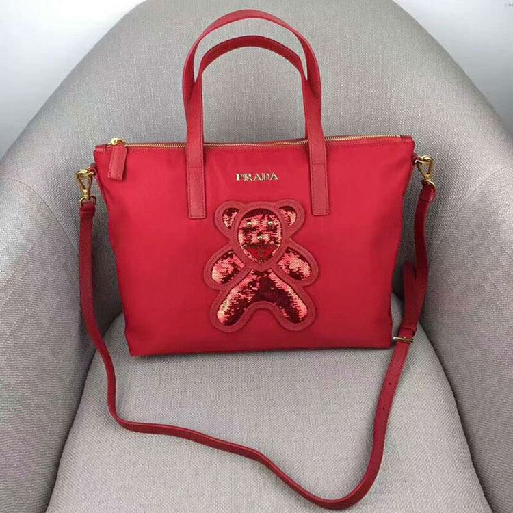 2018 Prada Women Fabric and leather tote