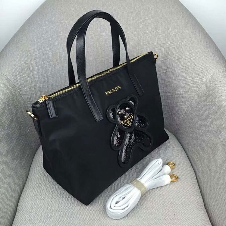 2018 Prada Women Fabric and leather tote