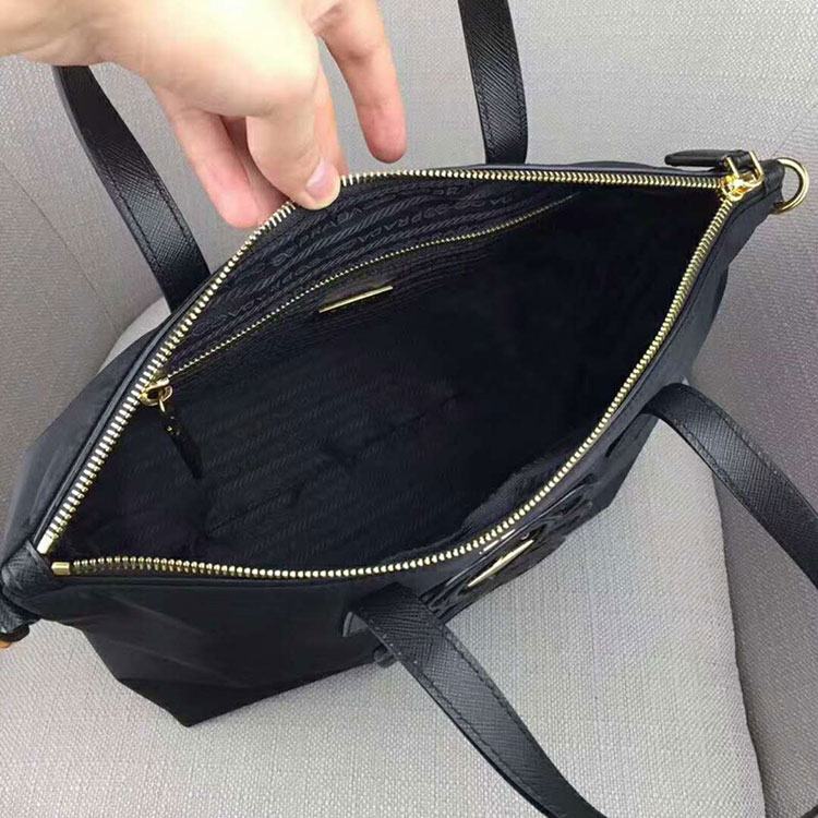 2018 Prada Women Fabric and leather tote