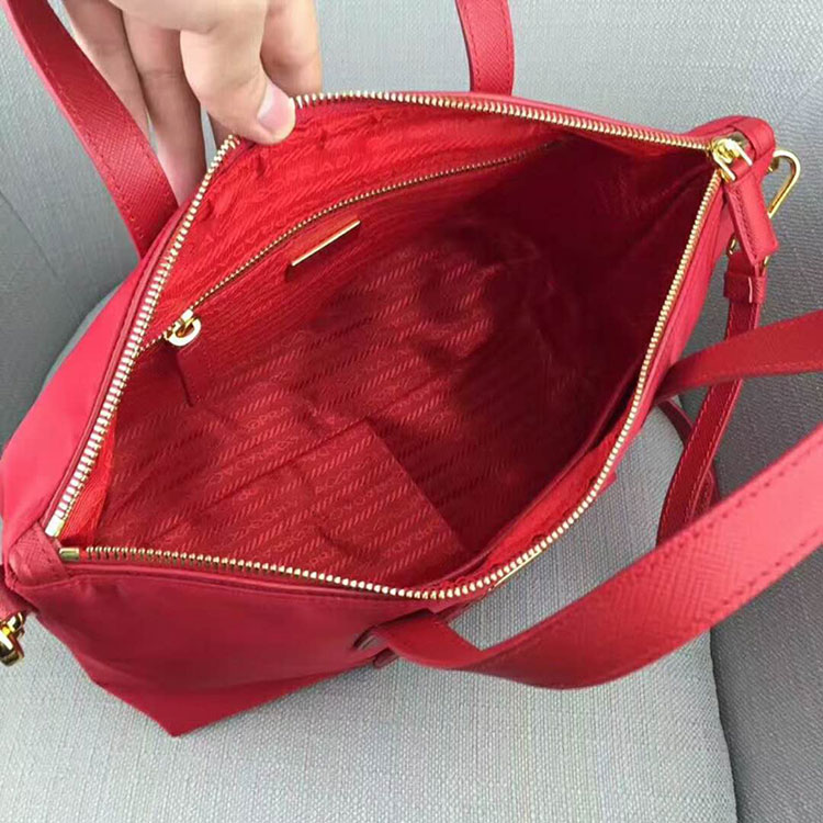 2018 Prada Women Fabric and leather tote