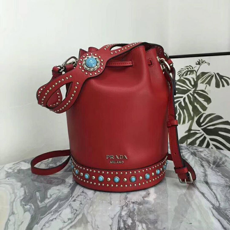 2018 Prada leather bucket bag