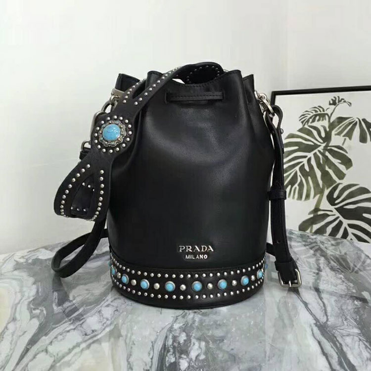 2018 Prada leather bucket bag