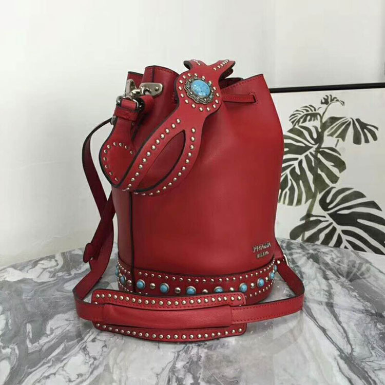 2018 Prada leather bucket bag