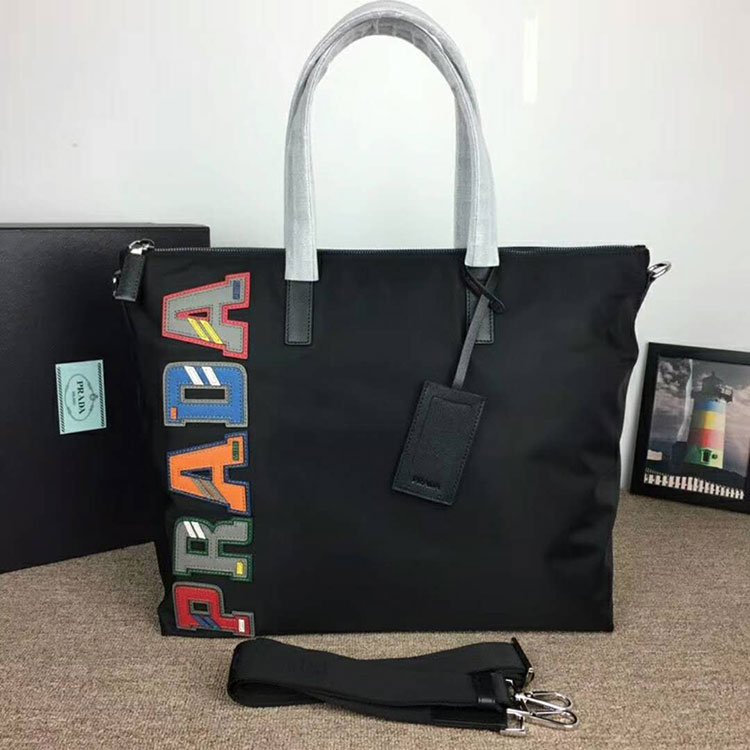 2018 Prada nylon and saffiano leather tote bag