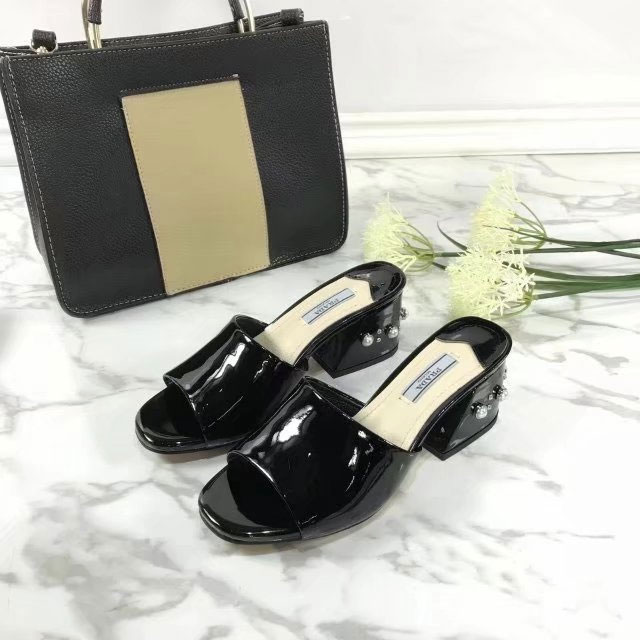 2018 Prada women Slippers in Patent leather Heel 5.5cm