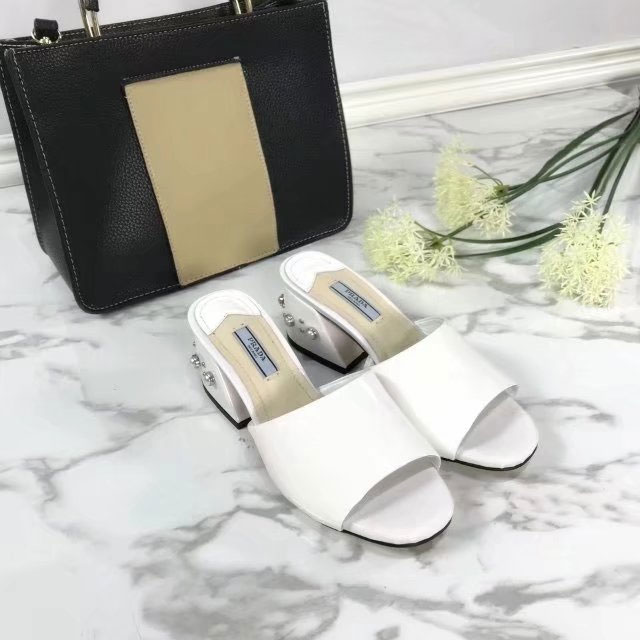 2018 Prada women Slippers in Patent leather Heel 5.5cm