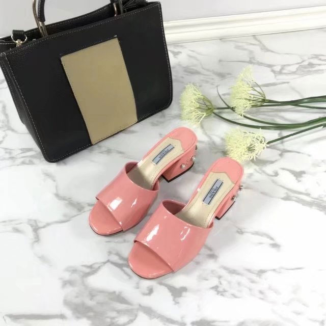 2018 Prada women Slippers in Patent leather Heel 5.5cm