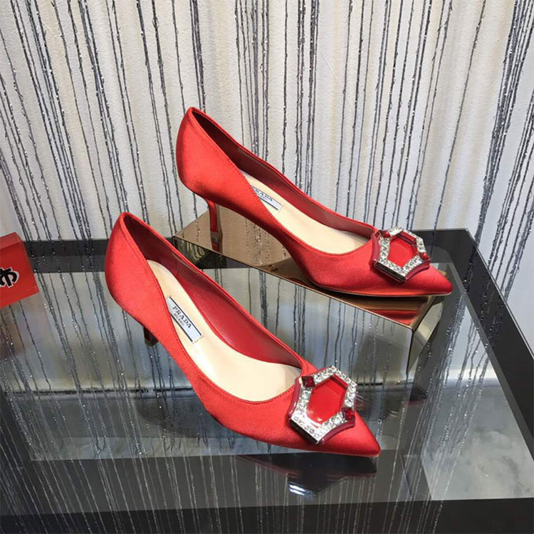 2018 Prada women high-heeled shoes in silk