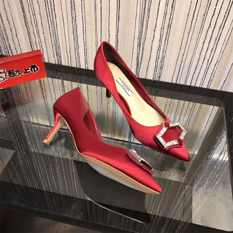 2018 Prada women high-heeled shoes in silk