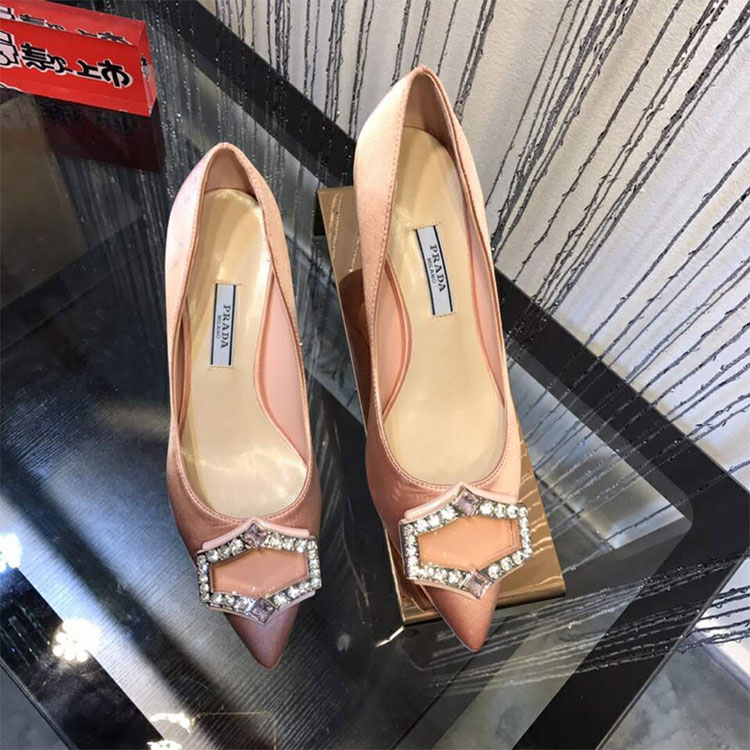 2018 Prada women high-heeled shoes in silk