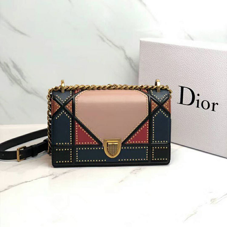 2018 Small Diorama bag in multi-coloured patchwork