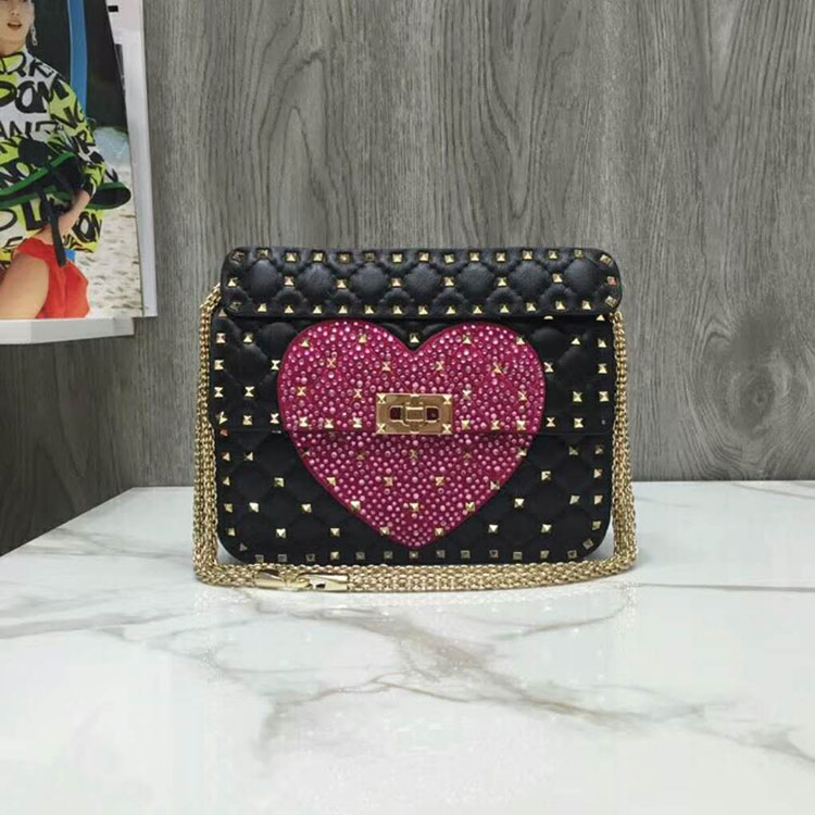 2018 VALENTINO MEDIUM CRYSTAL HEART SPIKE BAG