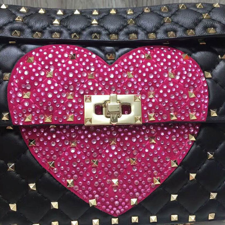 2018 VALENTINO MEDIUM CRYSTAL HEART SPIKE BAG