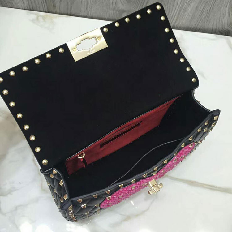 2018 VALENTINO MEDIUM CRYSTAL HEART SPIKE BAG